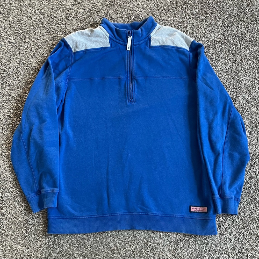 Men's Vineyard Vines Quarter Zip Pullover Sweatshirt Blue Gray Size XL Preppy